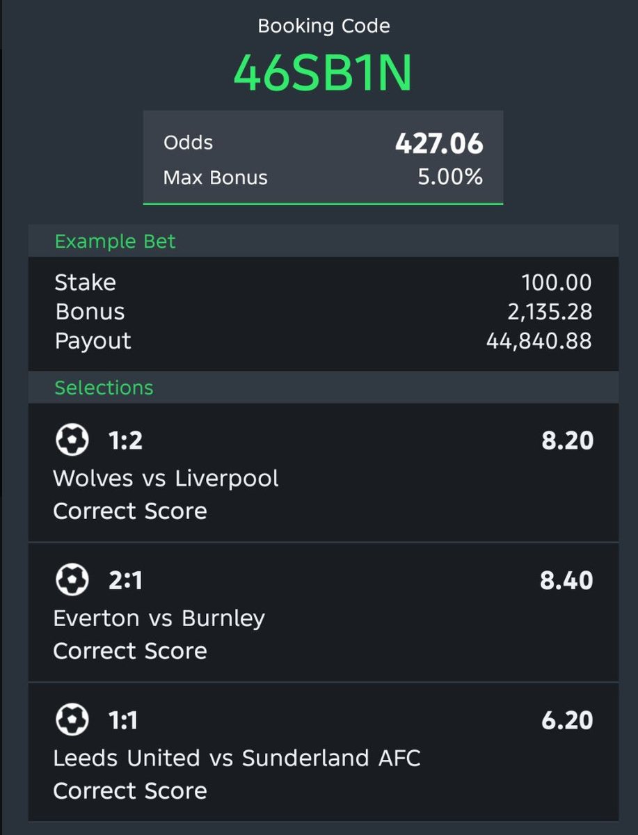 Cindy_KBDTips's tweet photo. EPL 3/3 correct scores 

Leeds 🏴󠁧󠁢󠁥󠁮󠁧󠁿 1:1 Sunderland 🏴󠁧󠁢󠁥󠁮󠁧󠁿 

Everton 🏴󠁧󠁢󠁥󠁮󠁧󠁿 2:1 Burnley 🏴󠁧󠁢󠁥󠁮󠁧󠁿 

Wolves 🏴󠁧󠁢󠁥󠁮󠁧󠁿 1:2 Liverpool 🏴󠁧󠁢󠁥󠁮󠁧󠁿

Sportybet  46SB1N

Check The Odds Posted On Telegram

https://t.co/wbznaHNjx0

Kindly Retweet 🔁 https://t.co/H8ARaKmdGh