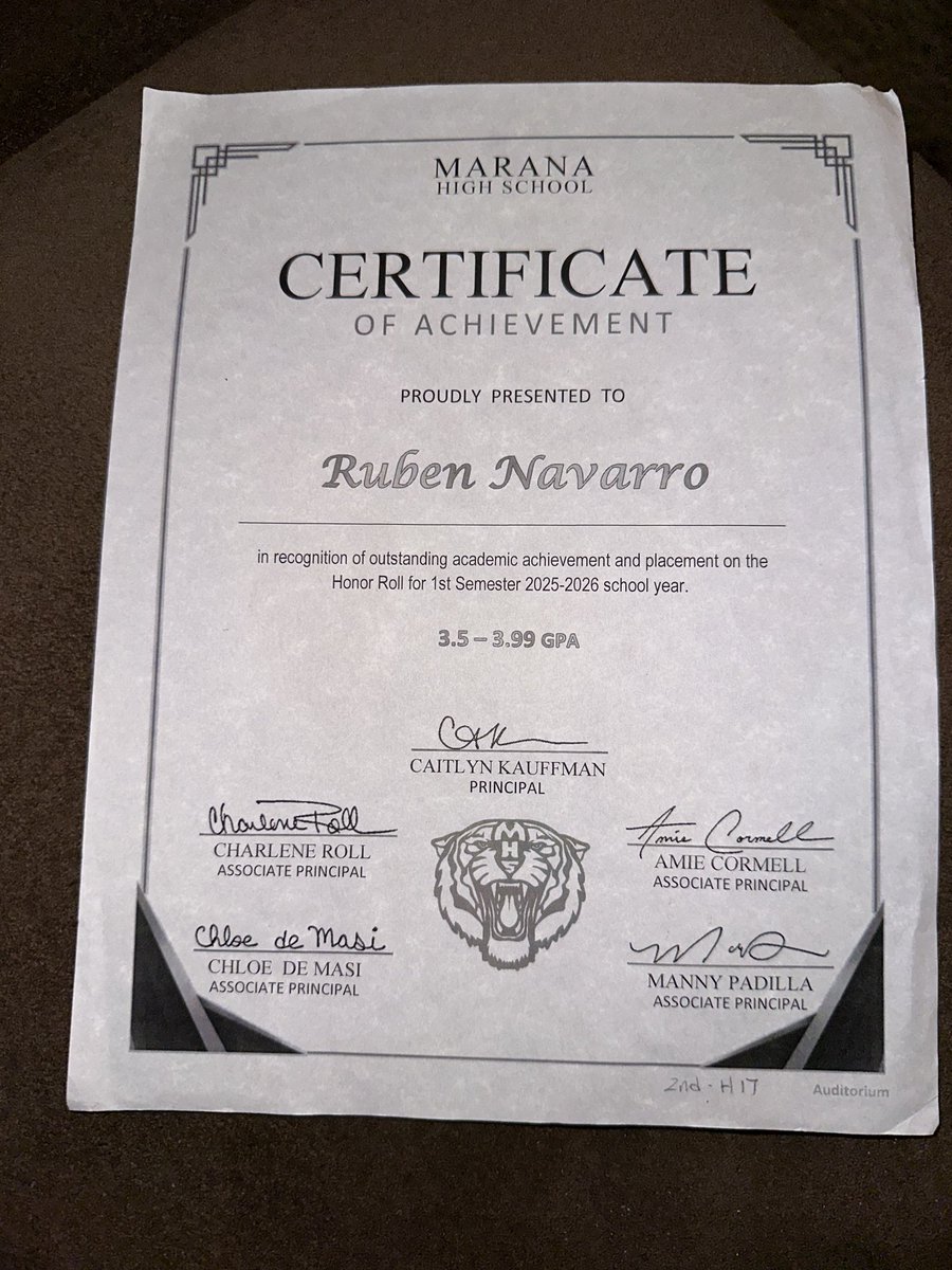 I received Honor Roll for 1st semester 2025-2026 school year. Education matters!!