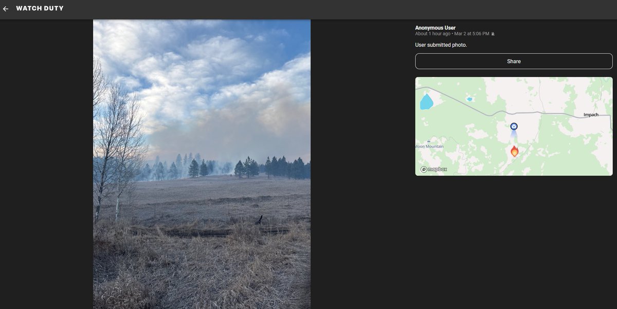 #MeteorFire Ground image of the Meteor Fire that has burned through 3 acres of land. The largest wildfire in Washington State currently. The fire is mainly West of Inchelium.