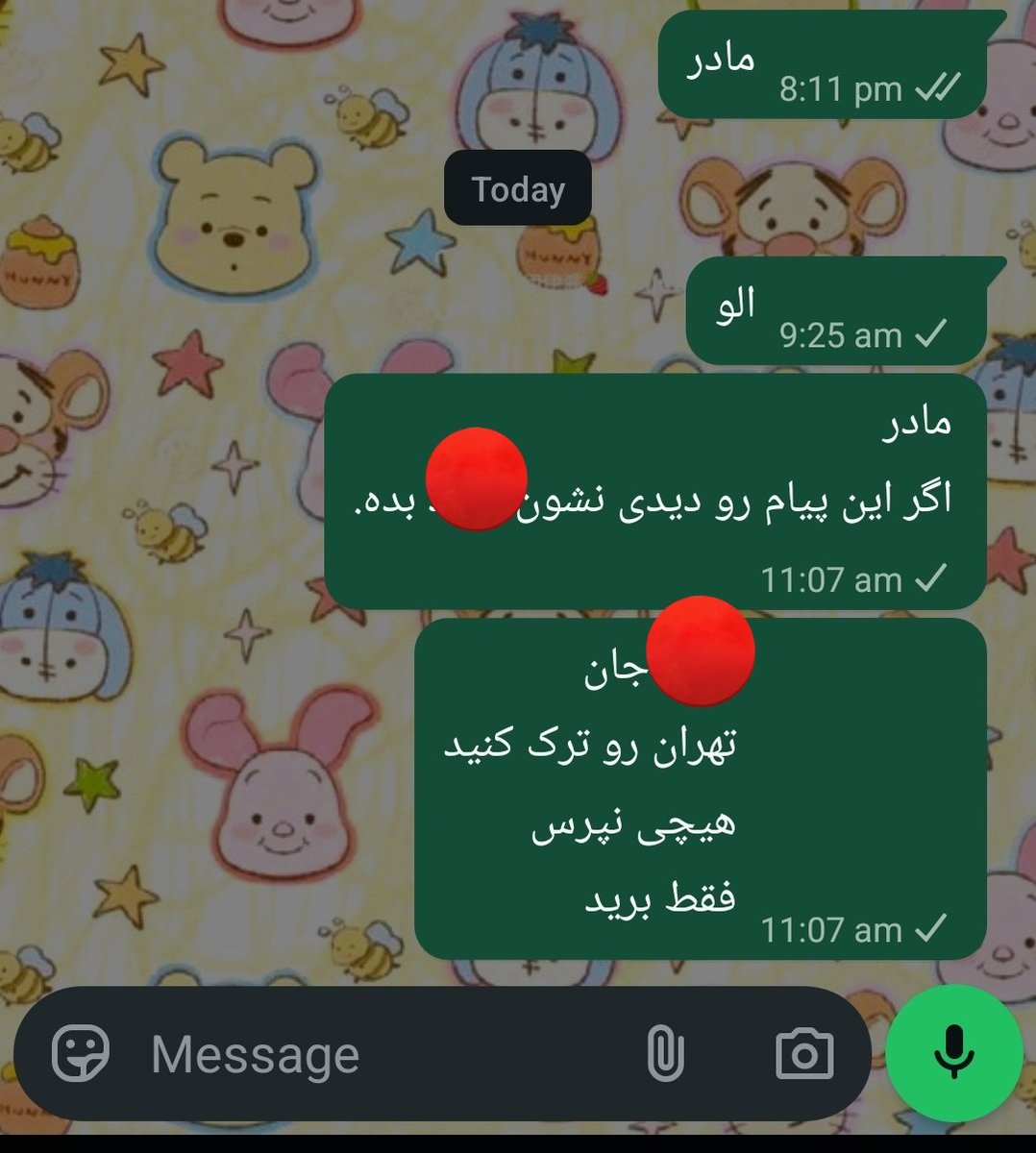 از کل خانواده فقط گاهی مامانم برای لحظاتی وصل میشه. ازش خواستم به برادرم پیام منو برسونه.
کاش ببینن و برن از تهران 😞