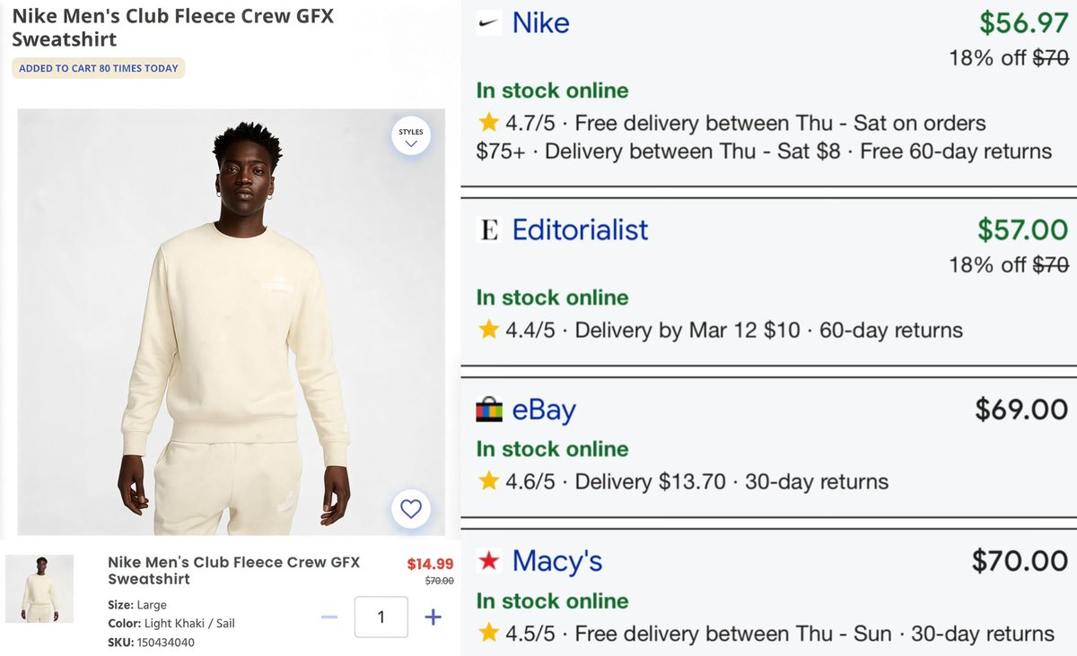$14 NIKE CLUB SWEATSHIRT

Price dropped from original $70 at Academy Sports

Same sweatshirt is listed for $56+ at stores

Sizes selling out fast, free shipping on orders $25+ when logged in your account 

cutt.ly/JtEMFPn3 #ad