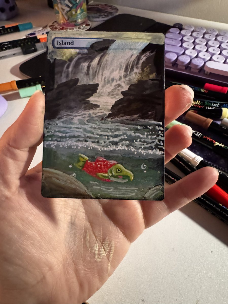 Rune_the_Dune's tweet photo. Chat how cooked am I. I’m trying LOL. My client was very vague and said “use your style!” And I was like “what style” LMAO #magicthegathering #basiclands #painting https://t.co/JiEwAvjjz7
