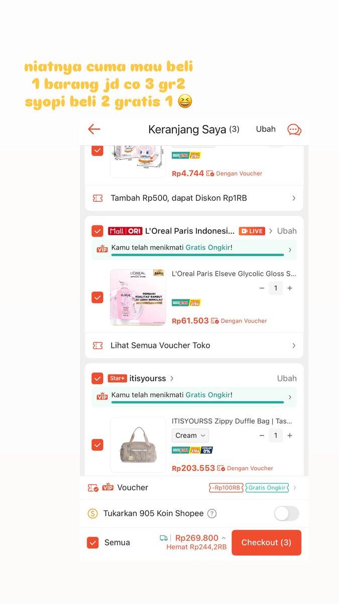 shopee bener bener ngeracunin bgt buat belanja terus. gimana engga? soalnya ada promo Beli 2 Gratis 1 #ShopeePromoPuncakHariIni