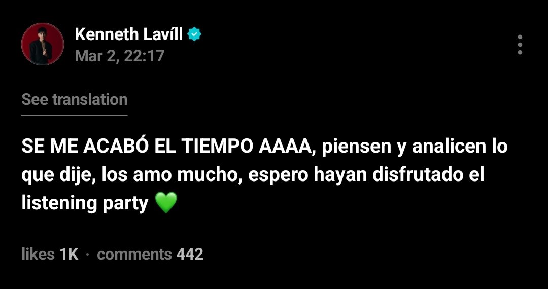 wevrsestbv's tweet image. 🌟 [260302] | #KENNETH

💬 I RAN OUT OF TIME AAAA, think and analyze what I said, I love you guys so much, I hope you enjoyed the listening party. 💚

#SANTOSBRAVOS @santos_bravos
