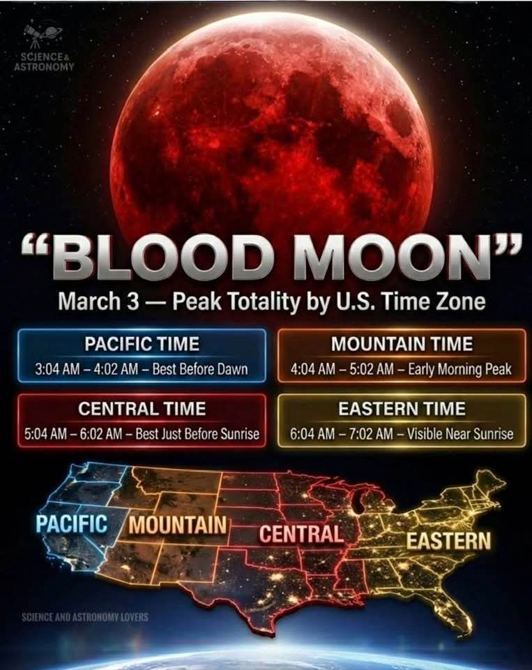If are looking for the #BloodMoon on the 3rd in the United States these are your times to possibly see it.