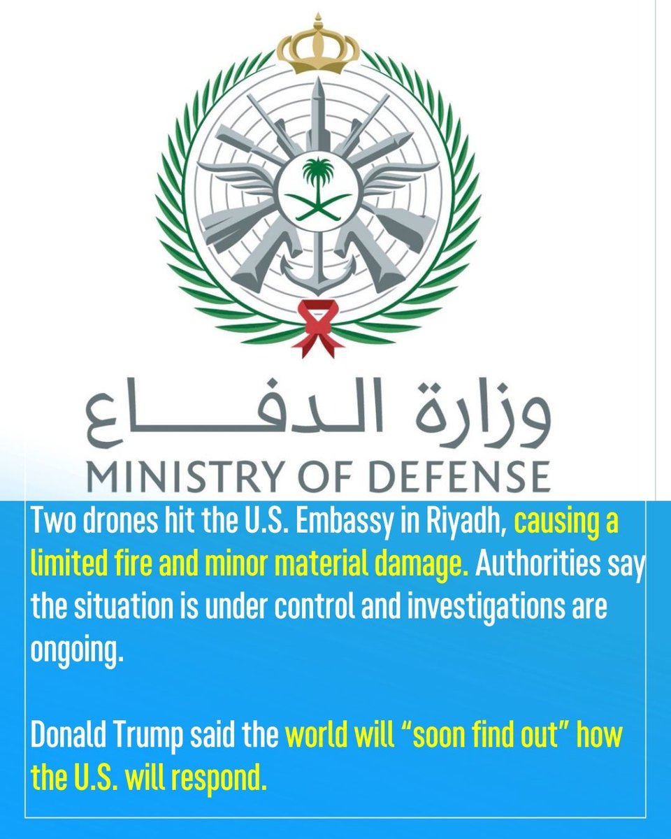 #Update | 05.00 AM | Two drones struck the U.S. Embassy in Riyadh, causing a limited fire and minor material damage, according to an initial assessment released by the Saudi Ministry of Defense on Tuesday.
#NewsofBahrain #news #Bahrain #Manama