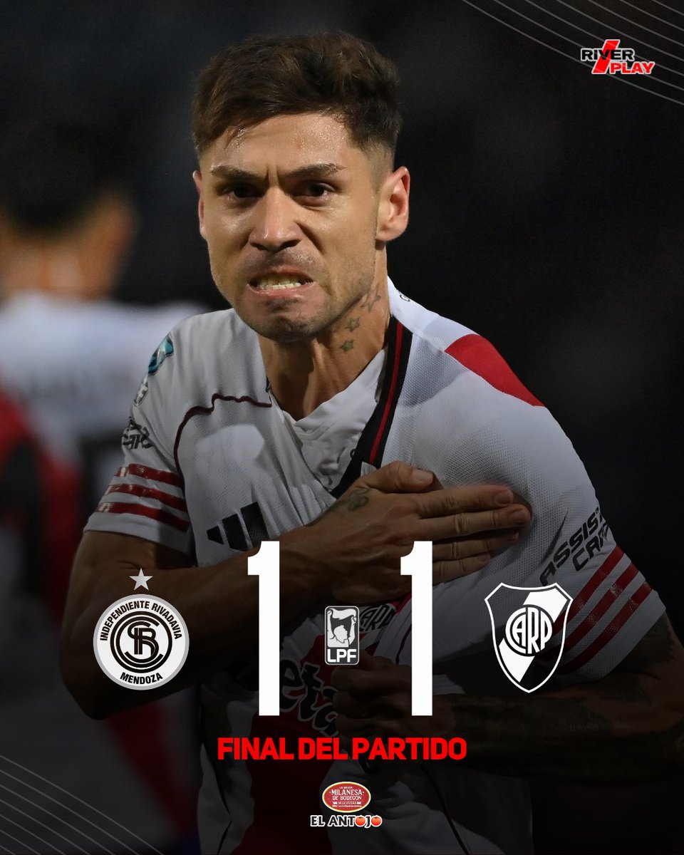 ➖ Final del partido: Independiente Rivadavia 1-1 River Plate.