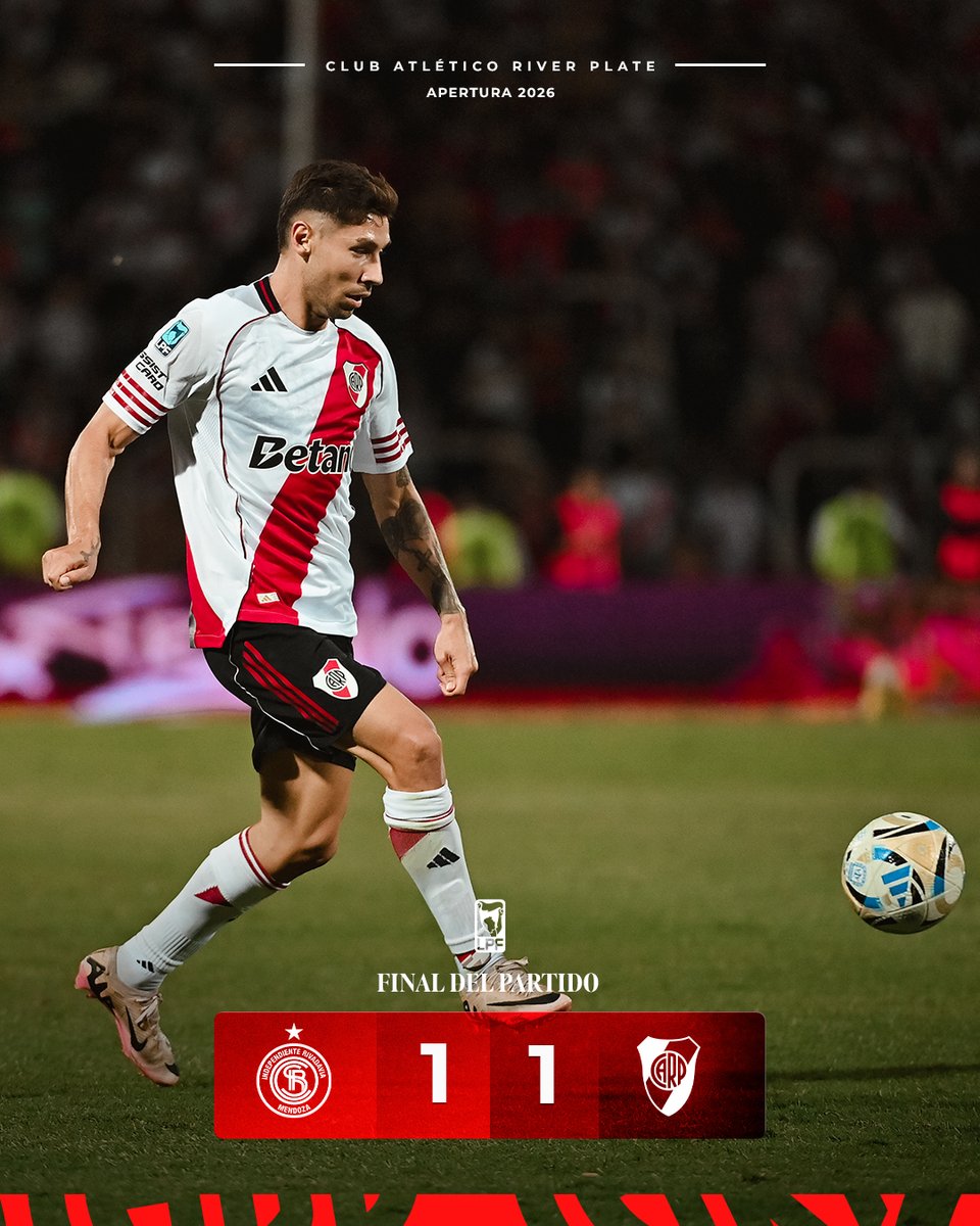 RiverPlate's tweet photo. Final del partido. Independiente Rivadavia 1 - River 1.

#VamosRiver ⚪️🔴⚪️ https://t.co/EGK3xzlKvP