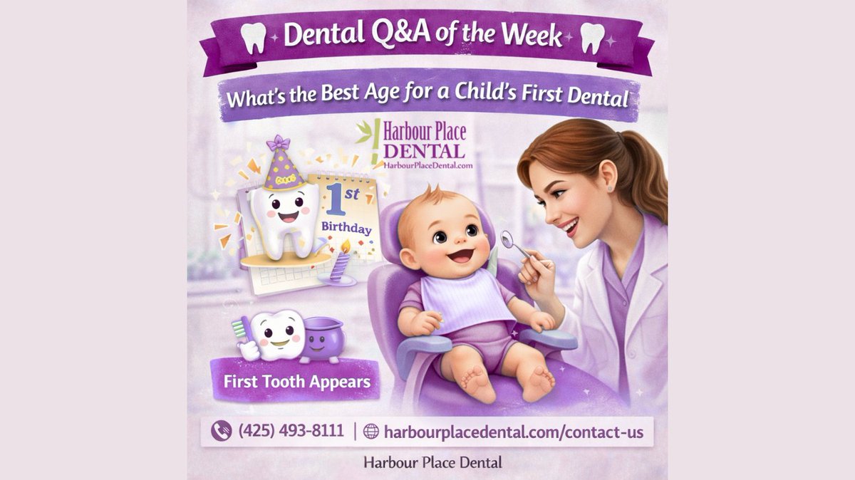 HarbourPlDental's tweet image. 🦷Dental Q&amp;amp;A of the Week🦷
Q: Best age for a child’s first dental visit?
A: By age 1 or within 6 months of the first tooth! Early care = healthy habits for life.
📞(425) 493-8111
🌐harbourplacedental.com/contact-us
#PediatricDental #BabyTeeth #HealthySmiles #SmileStart #HarbourPlaceDental