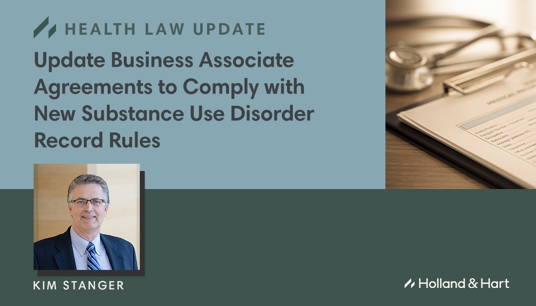 HollandHart's tweet image. Are your BAAs up to date? As of February 16, 2026, new #SubstanceUseDisorder record rules are enforced. #HealthLaw attorney Kim Stanger explains what #HIPAA covered Part 2 Programs need to know. 🔗 hollandhart.com/update-busines…