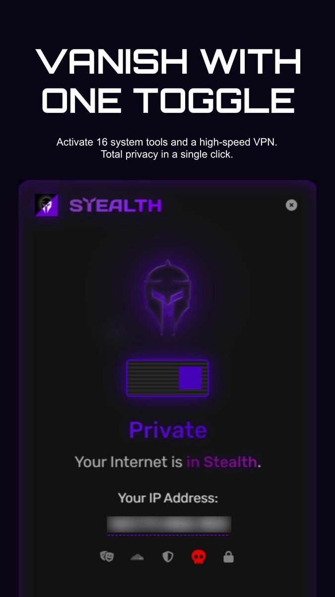 fatalcyber's tweet photo. Vanish with one toggle. Activate 16 system tools and high-speed VPN protection in a single click. Total privacy. Zero complexity. Stealth.
#StealthPro #OnlinePrivacy #VPNSecurity #DigitalInvisibility https://t.co/4HeyjjSBNQ