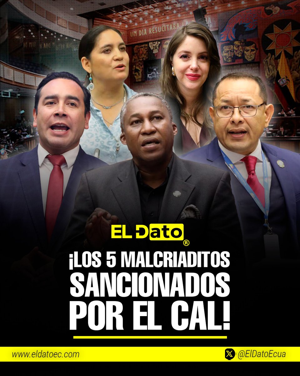#Urgente ¡LOS 5 MALCRIADITOS SANCIONADOS POR EL CAL!

El Consejo de Administración Legislativa (Consejo de Administración Legislativa – CAL) sancionó a cinco asambleístas de la bancada de Revolución Ciudadana (RC) por faltas graves cometidas dentro del Pleno y en sesiones