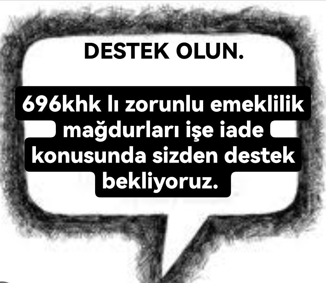 #696KHKlıGençEmekliler
◾696 KHK ile on binlerce işçi Zorla Emekli Edilerek mağdur edildi
◾En düşük maaşa mahkûm edilerek geçim derdine düşürüldü,
◾Kamu, yetişmiş iş gücünü kaybetti
◾İŞİMİZİ GERİ İSTİYORUZ!
<a href="/RTErdogan/">Recep Tayyip Erdoğan</a> <a href="/dbdevletbahceli/">Devlet Bahçeli</a> <a href="/eczozgurozel/">Özgür Özel</a> <a href="/isikhanvedat/">Prof. Dr. Vedat Işıkhan</a> <a href="/RTEdijital/">Erdoğan Dijital Medya</a>