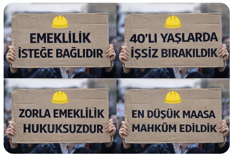 #696KHKlıGençEmekliler
◾696 KHK ile on binlerce işçi Zorla Emekli Edilerek mağdur edildi
◾En düşük maaşa mahkûm edilerek geçim derdine düşürüldü,
◾Kamu, yetişmiş iş gücünü kaybetti
◾İŞİMİZİ GERİ İSTİYORUZ!
<a href="/RTErdogan/">Recep Tayyip Erdoğan</a> <a href="/dbdevletbahceli/">Devlet Bahçeli</a> <a href="/eczozgurozel/">Özgür Özel</a> <a href="/isikhanvedat/">Prof. Dr. Vedat Işıkhan</a> <a href="/RTEdijital/">Erdoğan Dijital Medya</a>