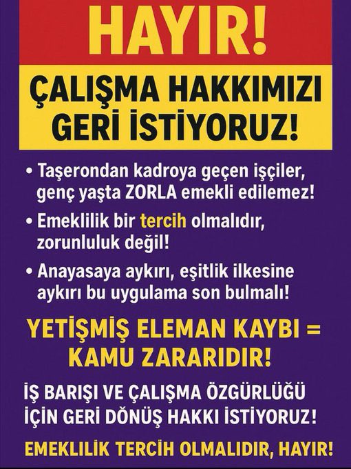 #696KHKlıGençEmekliler
◾696 KHK ile on binlerce işçi Zorla Emekli Edilerek mağdur edildi
◾En düşük maaşa mahkûm edilerek geçim derdine düşürüldü,
◾Kamu, yetişmiş iş gücünü kaybetti
◾İŞİMİZİ GERİ İSTİYORUZ!
<a href="/RTErdogan/">Recep Tayyip Erdoğan</a> <a href="/dbdevletbahceli/">Devlet Bahçeli</a> <a href="/eczozgurozel/">Özgür Özel</a> <a href="/isikhanvedat/">Prof. Dr. Vedat Işıkhan</a> <a href="/RTEdijital/">Erdoğan Dijital Medya</a>