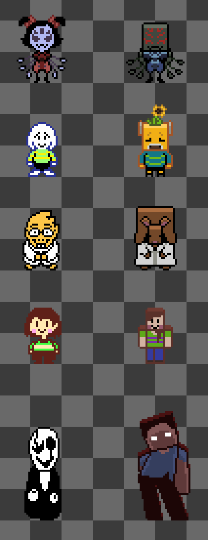Added some more guys and gals to our little #ENDERTALE #undertaleAU 

Gonna work on the battle sprites later so they have more details, but you guys can have these for now !!!

Feel free to ask more questions !!!!

#undertale