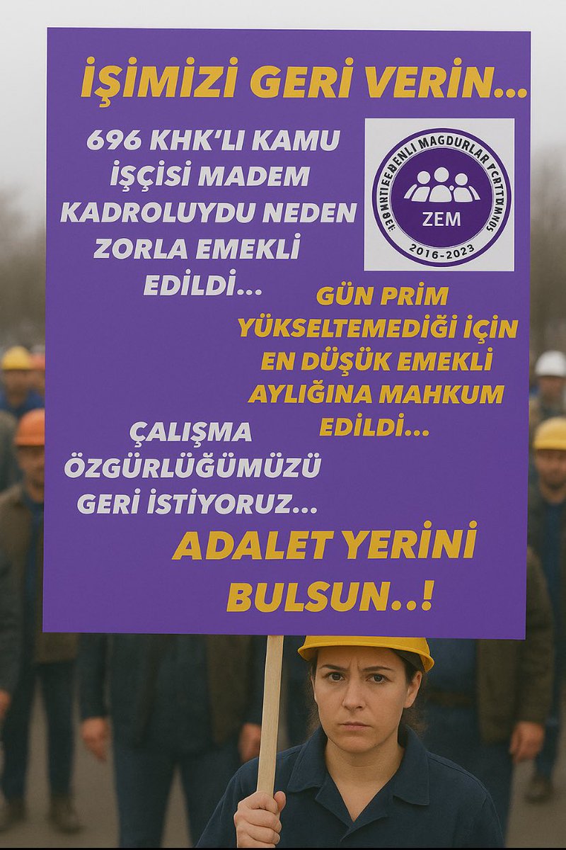 #696KHKlıGençEmekliler
◾696 KHK ile on binlerce işçi Zorla Emekli Edilerek mağdur edildi
◾En düşük maaşa mahkûm edilerek geçim derdine düşürüldü,
◾Kamu, yetişmiş iş gücünü kaybetti
◾İŞİMİZİ GERİ İSTİYORUZ!
<a href="/RTErdogan/">Recep Tayyip Erdoğan</a> <a href="/dbdevletbahceli/">Devlet Bahçeli</a> <a href="/eczozgurozel/">Özgür Özel</a> <a href="/isikhanvedat/">Prof. Dr. Vedat Işıkhan</a> <a href="/RTEdijital/">Erdoğan Dijital Medya</a>