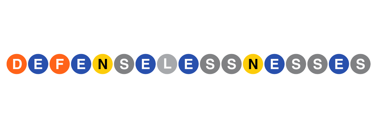 DEFENSELESSNESSES is the longest word you can spell with NYC subway line letters