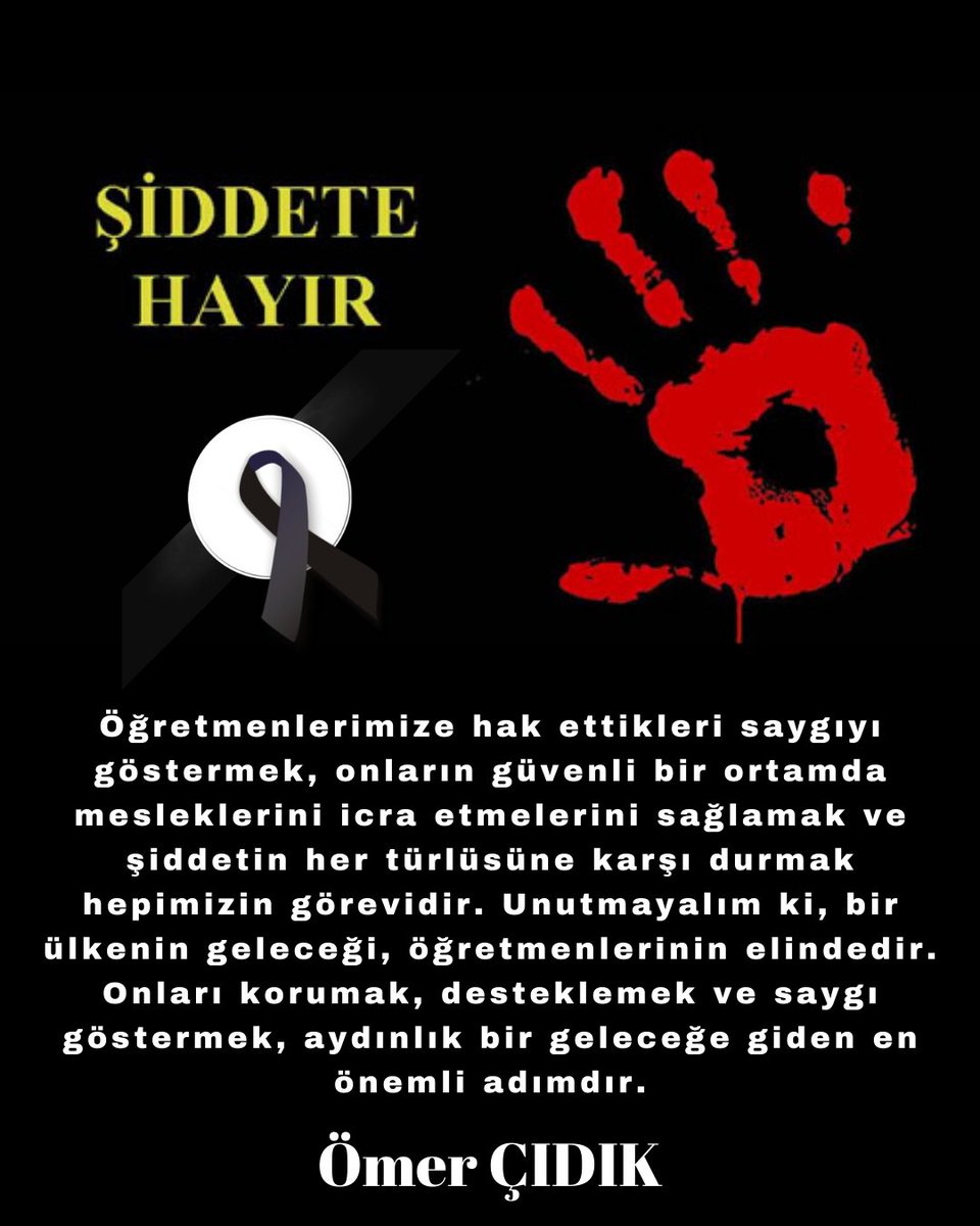 omercdk's tweet photo. Öğretmene şiddet yalnızca eğitim sistemimizi değil, toplumumuzun temel değerlerini de derinden sarsan bir sorundur. Geleceğimizi inşa eden, çocuklarımıza bilgi, değer ve rehberlik sunan meslek mensuplarıdır. Onlara şiddet eylemi topluma ve geleceğimize yapılmış bir saldırıdır. https://t.co/MocFVmLiaW