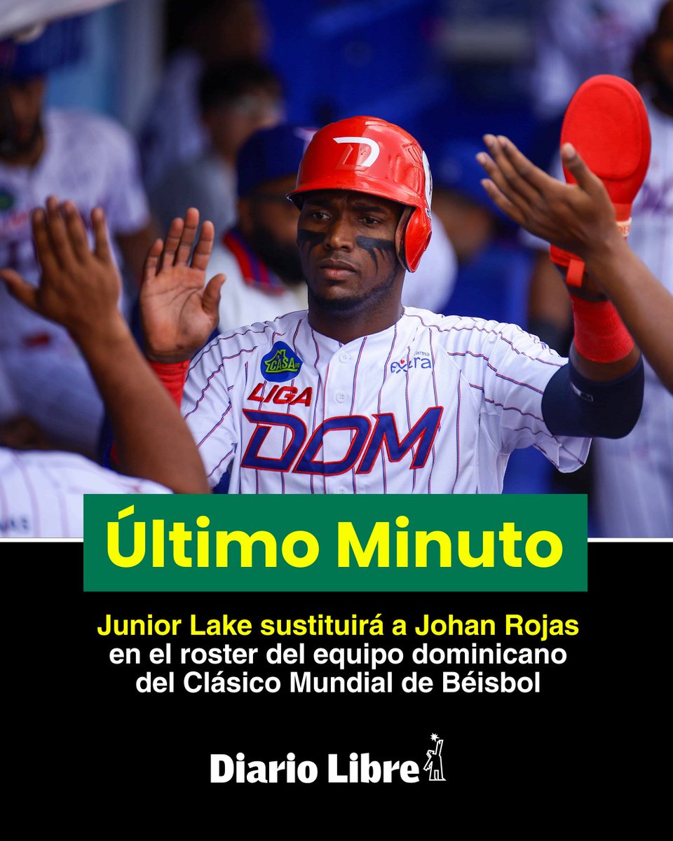 DiarioLibre's tweet photo. 🔴 | #ÚltimoMinutoDL | Junior Lake sustituirá a Johan Rojas en el roster del equipo dominicano del Clásico Mundial de Béisbol

#DiarioLibre #ActualidadDL #DepórtesDL #Béisbol #ClásicoMundiadeBéisbol https://t.co/SgOA9gGbMl