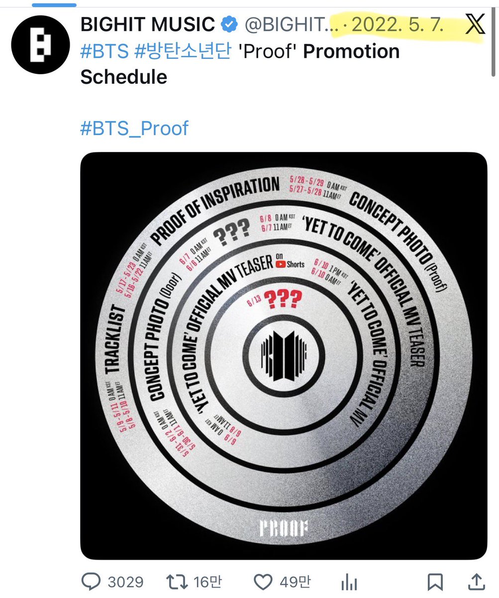 이전앨범들 타임테이블 공개 일정과 발매일 확인해봤는데요. 적어도 22일전에는 일정을 공유하던 방식이 왜이번엔 적용되지 않는지. 이미 작년부터 디데이를 설정하고 달려온 만큼 우리는 회사가 그만한 준비가 철저히 되어있을거라고 생각 했습니다. 이게 무턱대는 혐오와불만이아닌, 그간의 데이터로
