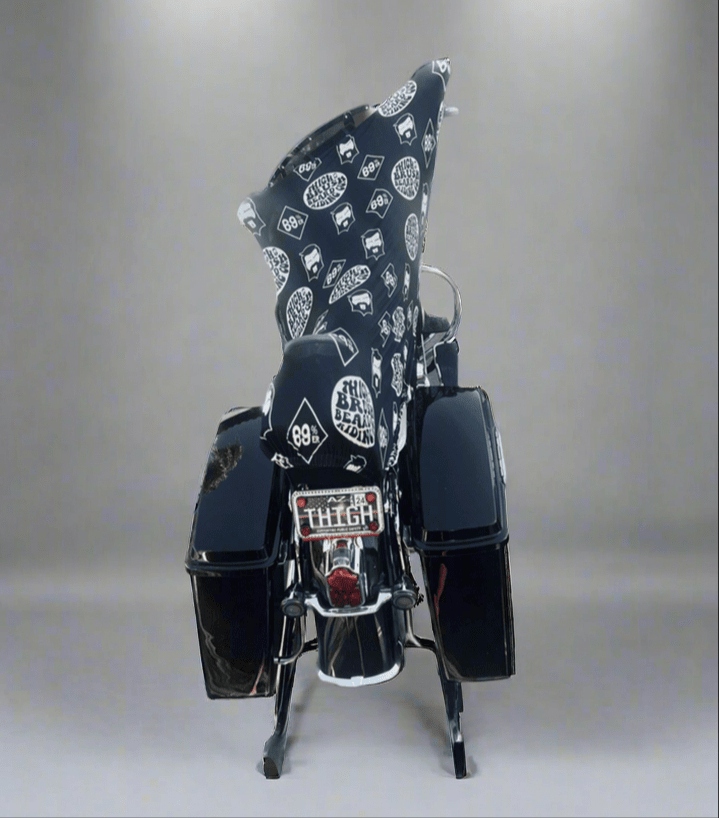 THIGHBRUSH® Motorcycle Cover and Sunshade cools your bike seat. Water Repellent Fabric with "LOGO BLAST" Print. Product Link: thighbrush.com/products/thigh…®-logo-blast-water-repellent-motorcycle-cover-and-sunshade #THIGHBRUSH #BEARDS