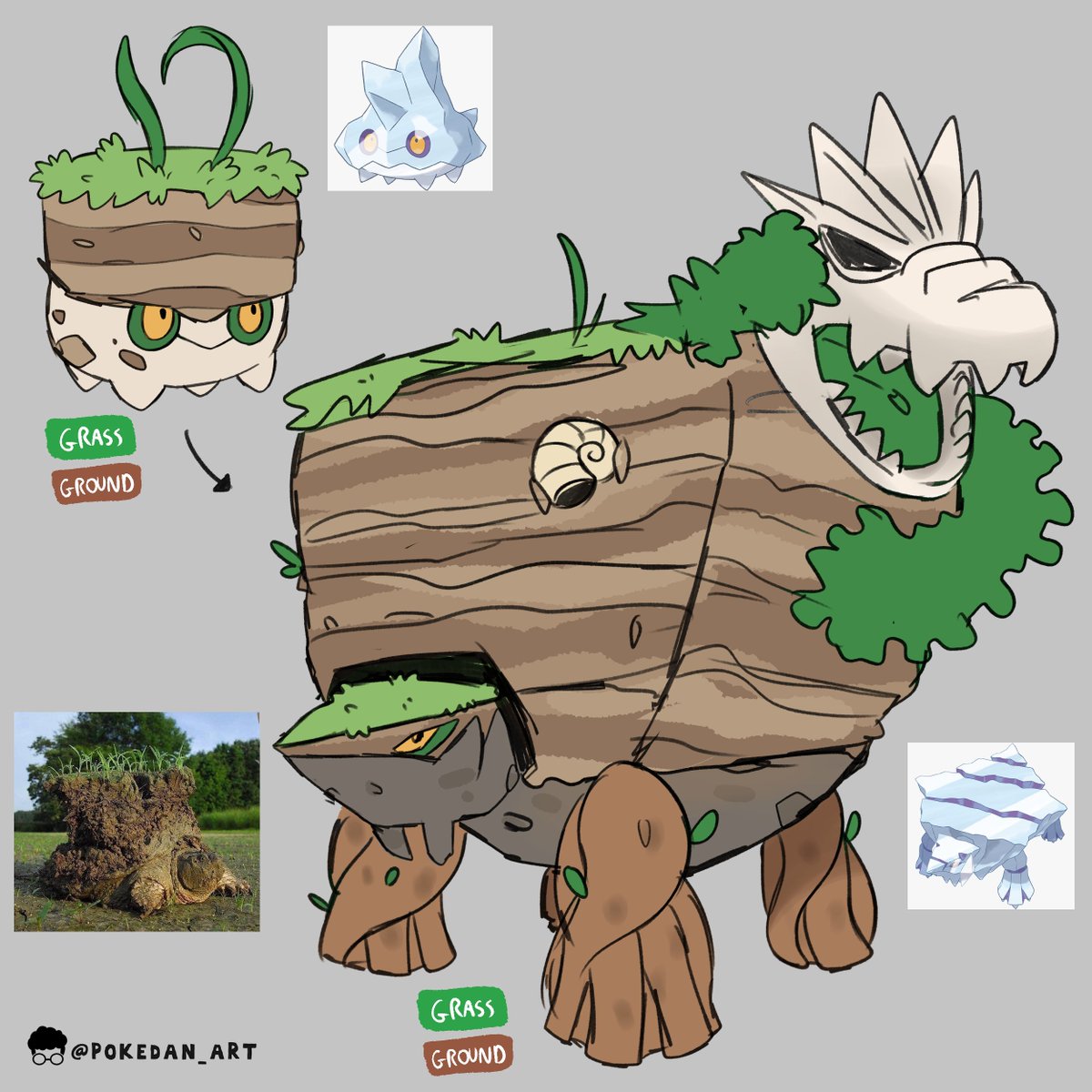 Convergent Bergmite and Avalugg 🌱🐢 #WIP Inspired by clods of grass and turtles with vegetation growing on their shells!

Available soon!

#Pokemon #Fakemon #Art