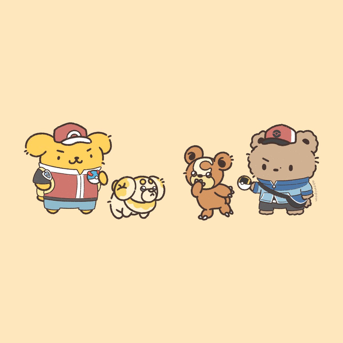 akemipom's tweet photo. pup vs bear ❗️ 

#pompompurin #ポムポムプリン 
#hyunjae #현재 #theboyz #더보이즈
#pokemon30 #ポケモン30周年 https://t.co/kxg4COF8tJ