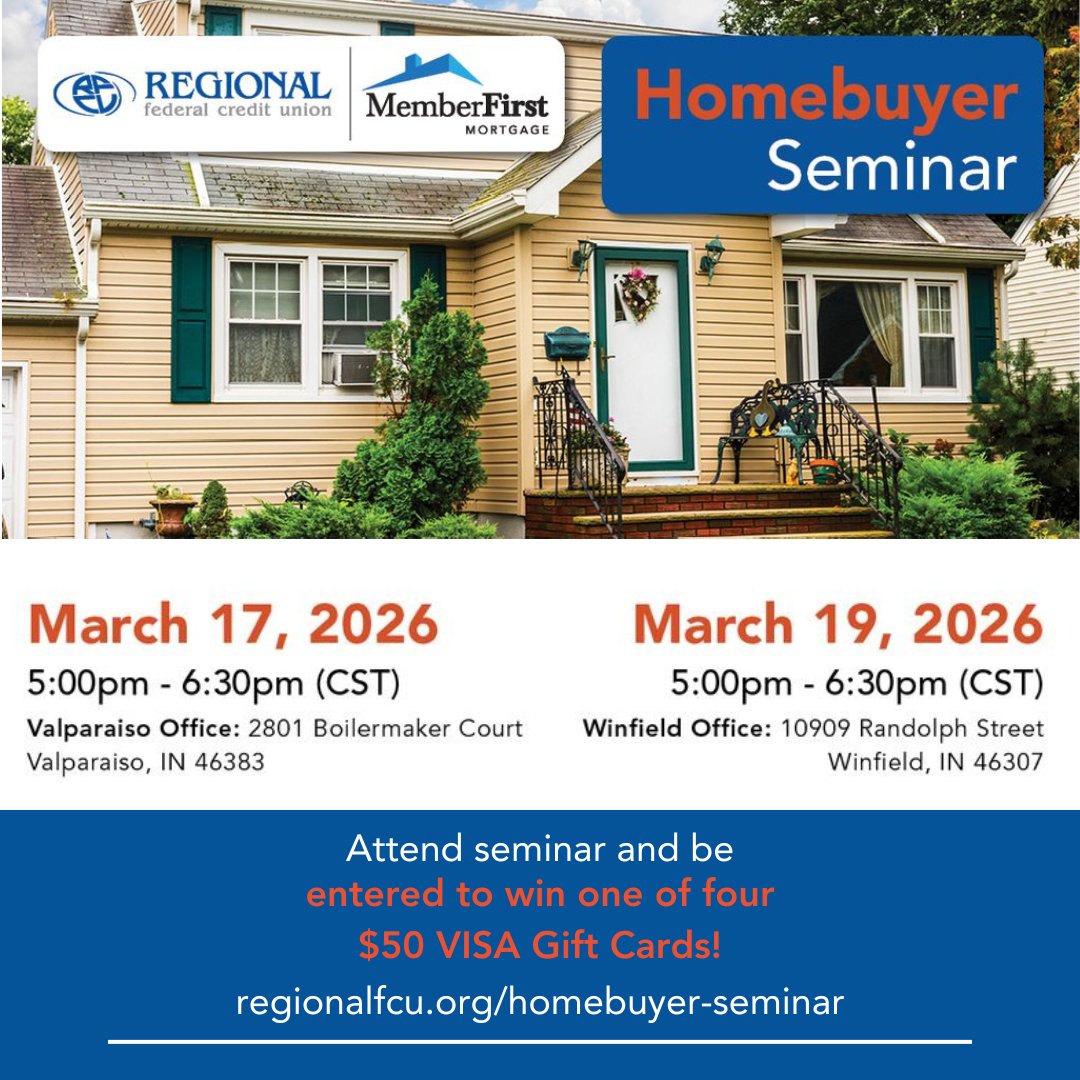 REGIONALFCU's tweet photo. Your homeownership journey starts here! Don’t miss our FREE Home Buying Seminar with Member First Mortgage.
SIGN UP NOW: https://t.co/dnma76OHEu
#REGIONALDifference #HomeBuyingSeminar #MemberFirstMortgage https://t.co/t6vlZ02BG4