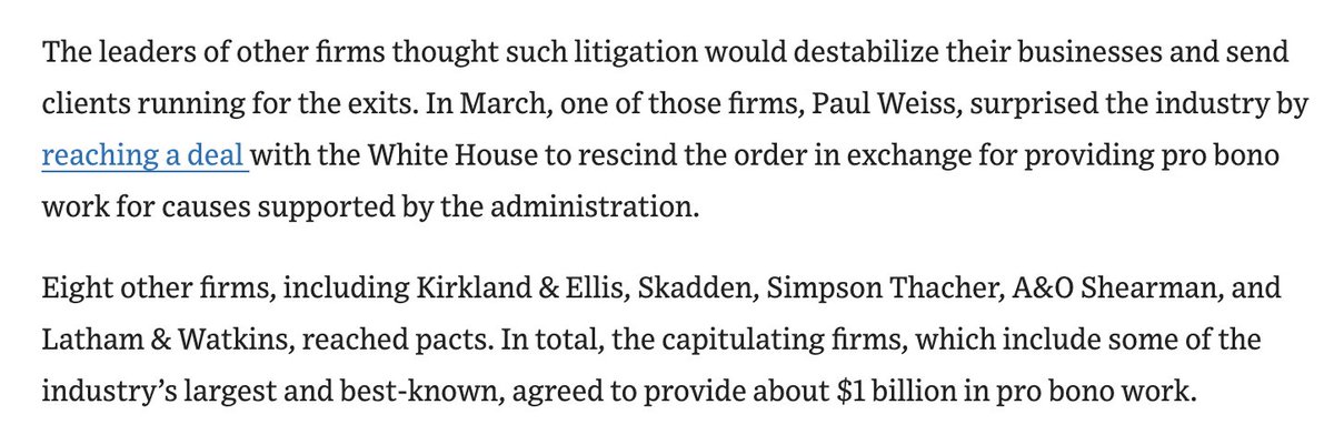 A reminder of which firms put their tails between their legs. A lot of names that prided themselves on being tough litigators, at least until they had a single cent of their own money on the line.