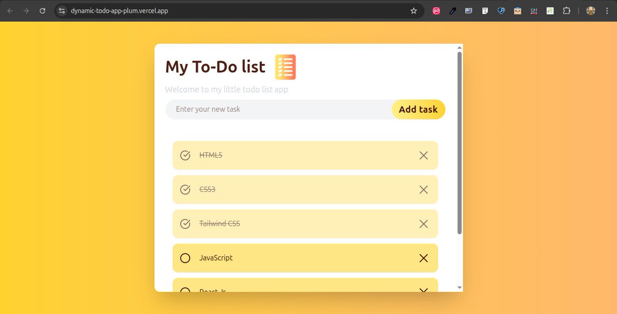 ManolisTheDev's tweet photo. Day 13 of #GDGoCBowen #GDGoC30DayChallenge
Today, I created a simple to-do list that allows users to add, view, and remove tasks  dynamically. It also uses localStorage for  persistent client-side storage
Code: https://t.co/Mmmw9GavSq
Live:  https://t.co/icaTDfZdP9

@gdgoc_bowen https://t.co/jVOn9I5yJC