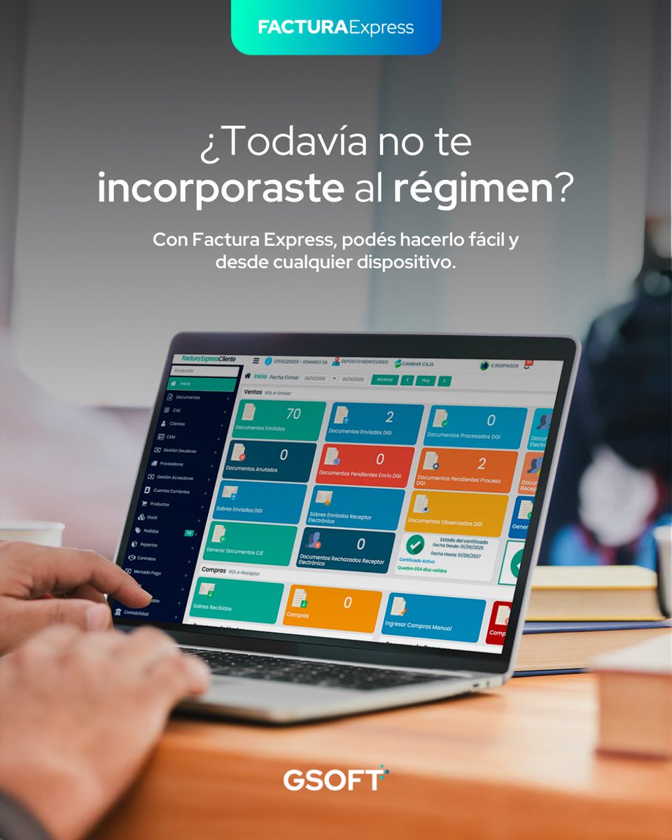 GSOFTuy's tweet photo. ✨ ¿Todavía no te incorporaste al régimen?

Con Factura Express lo hacés fácil, rápido y 100% online, desde
cualquier dispositivo 📲
💼 Te acompañamos en todo el proceso.

📍 Montevideo: 099 805 018
📍 Punta del Este: 097 340 139 https://t.co/jwDuqx9oiR
