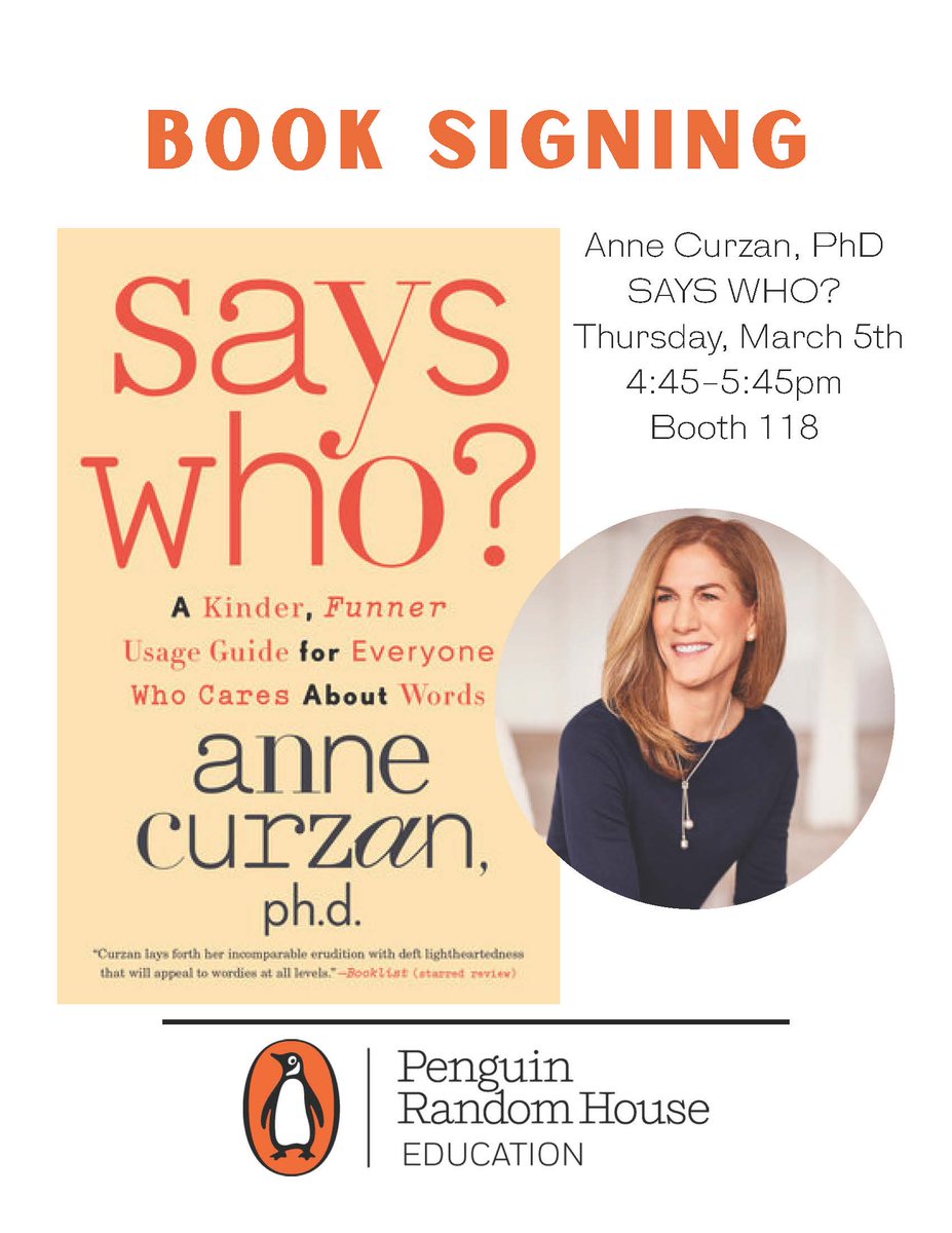 PRHHigherEd's tweet image. Are you attending the Conference on College Composition &amp;amp; Communication (CCCC) Annual Convention, taking place March 4-7, 2026?

Don’t miss a book signing with Anne Curzan, PhD, author of SAYS WHO? Thursday, 3/5, 4:45-5:45pm in Booth # 118 in the exhibit hall.

#4Cs