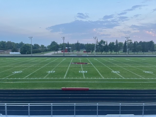 NDFBfields's tweet photo. Cardinal Stadium in Carrington, ND. Constructed in '23, it replaced the structure "Stadium 76" which stood since '76. Former UND &amp; Vikings standout Jim Kleinsasser played here from '91-'94 &amp; is home to 2 State Title teams (82 &amp; 89). Thank you Coach Kyle Smith for pics &amp; info! https://t.co/krOdZD4MzZ