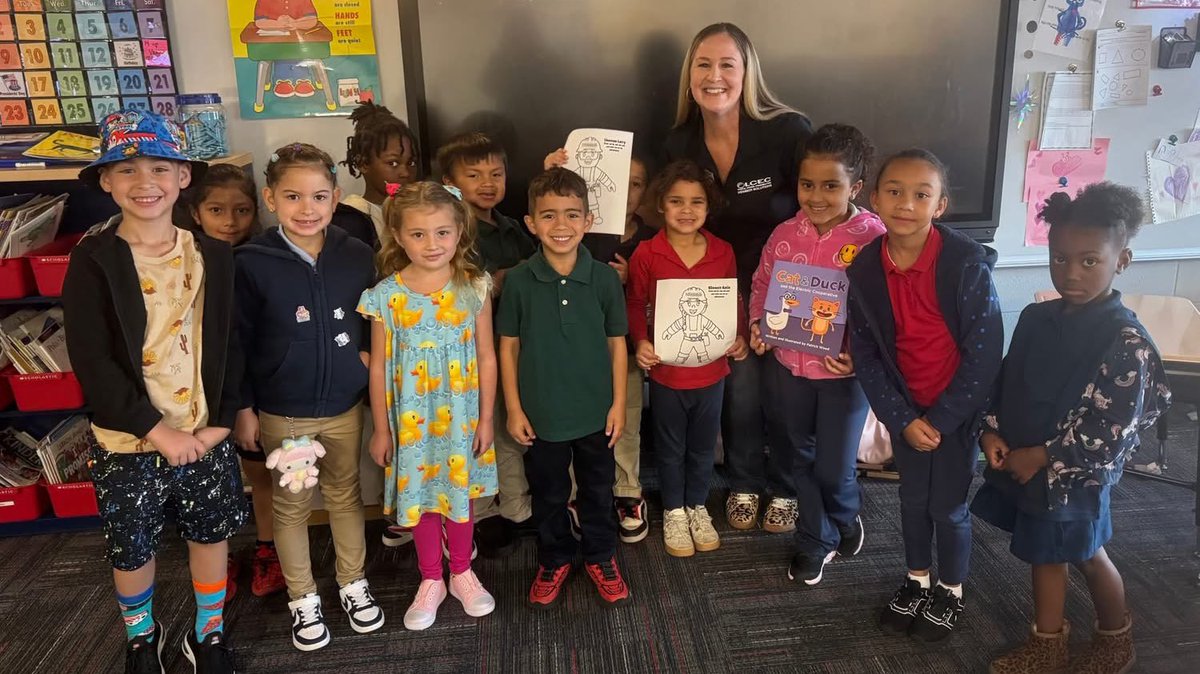 LCEC joined Veterans Park Academy for the Arts for the celebration of Read Across America Week! Students got read the Florida Electric Cooperatives Association’s (FECA) Cat &amp; Duck Electric Cooperative book and color Lineman Larry and Kilowatt Katie activity sheets. 📚💙