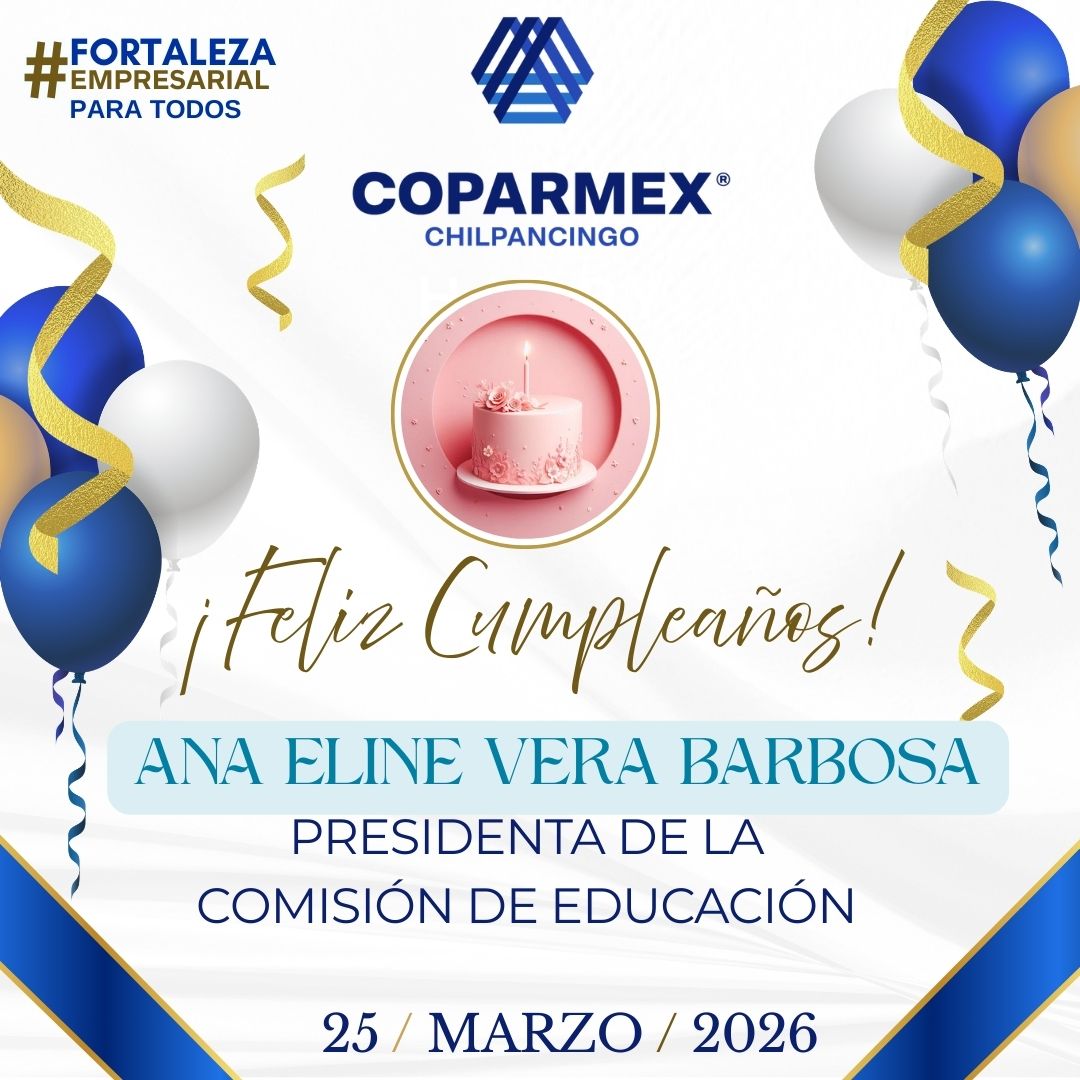 En este día tan especial queremos desearle un muy feliz cumpleaños a nuestra Presidenta de la Comisión de Educación, Ana Eline Vera Barbosa 💐 🎂

🎂Deseándole un año lleno de éxitos, bienestar y satisfacción personal.
🎉

 #FortalezaEmpresarialParaTodos #Cumpleaños