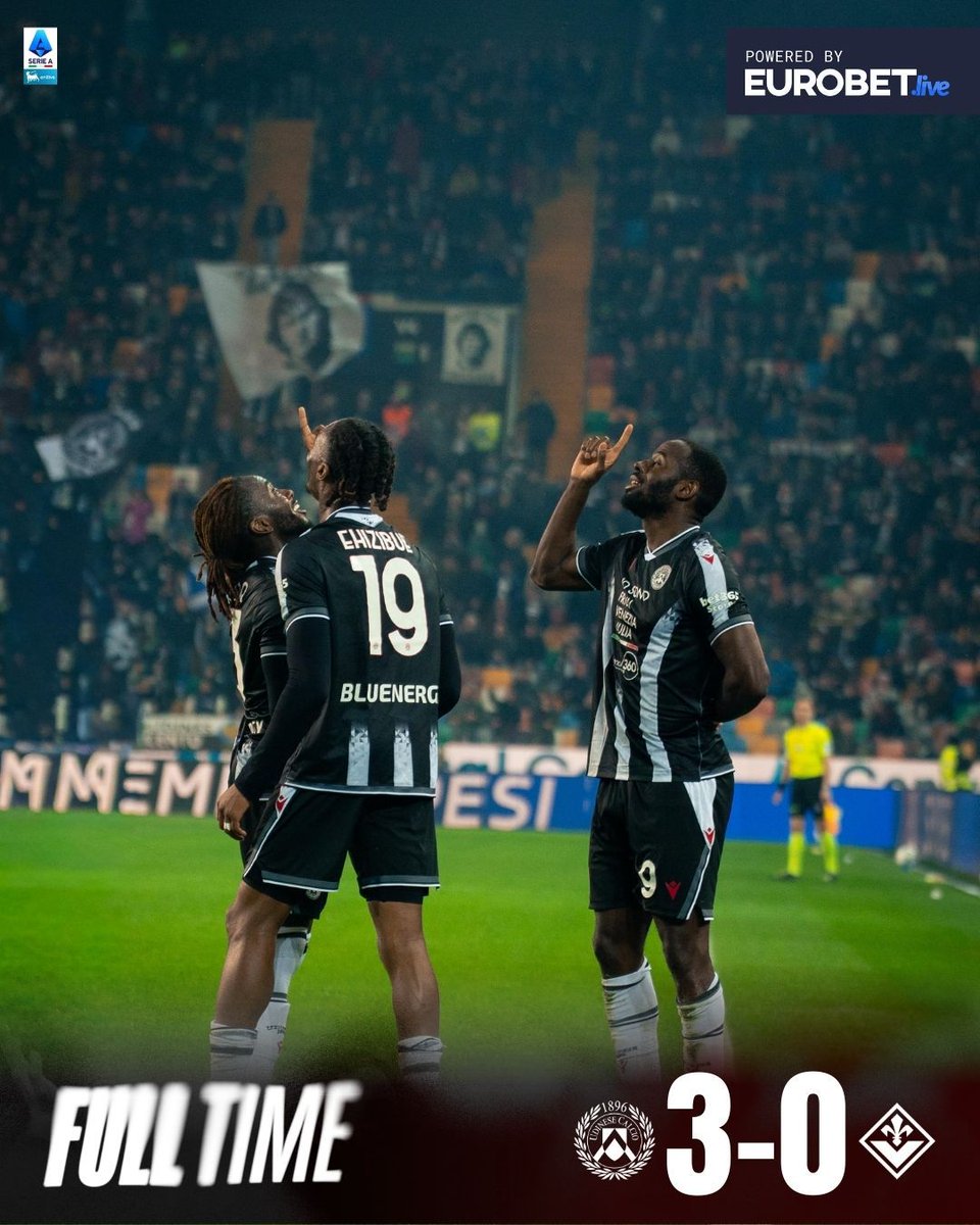 Kingsley Ehizibue (🟨) en Jurgen Ekkelenkamp wonnen vanavond met Udinese. Het werd 3-0 (1-0) in het Bluenergy Stadium 🏟️.

Beide landgenoten stonden 90 minuten op het veld. 

#UdineseFiorentina
