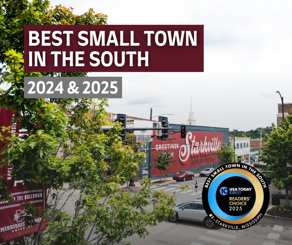 msstate's tweet photo. Starkville is in the running for 2026 Top 10 Best Small Town in America by USA Today!

Vote once a day until polls close on Monday, March 30th at 10:59 am CST. Vote and share here: https://t.co/2W0zFP3UNc https://t.co/uA3qrWCzSM