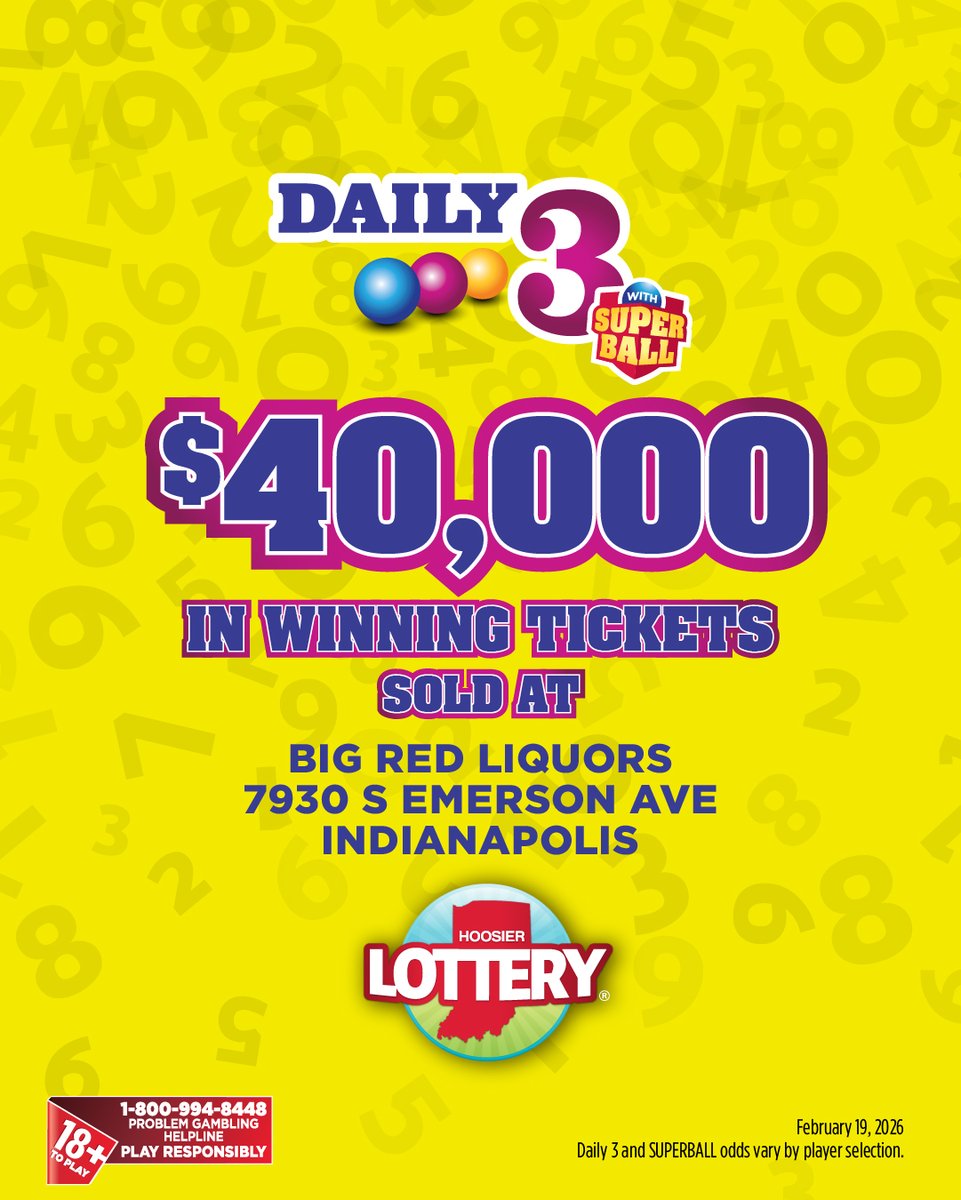 bigredliquors's tweet image. Big Red Liquors Indianapolis 
$40,000 in Daily 3 wins! Congratulations to all the winners in Indianapolis who scored a Daily 3 win at the Big Red on S Emerson! 👏🎉 

#HoosierLottery #PlayResponsibly #Indianapolis #LotteryWinners #Daily3
