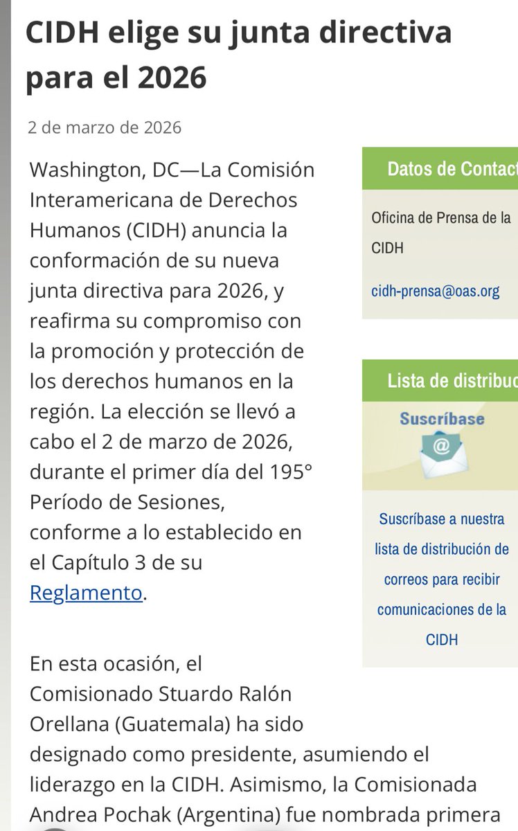 Guatemalteco presidirá la CIDH en 2026

El comisionado guatemalteco Stuardo Ralón Orellana fue electo presidente de la Comisión Interamericana de Derechos Humanos (CIDH) para 2026, según confirmó el organismo hemisférico.

La designación se realizó el 2 de marzo durante el 195°