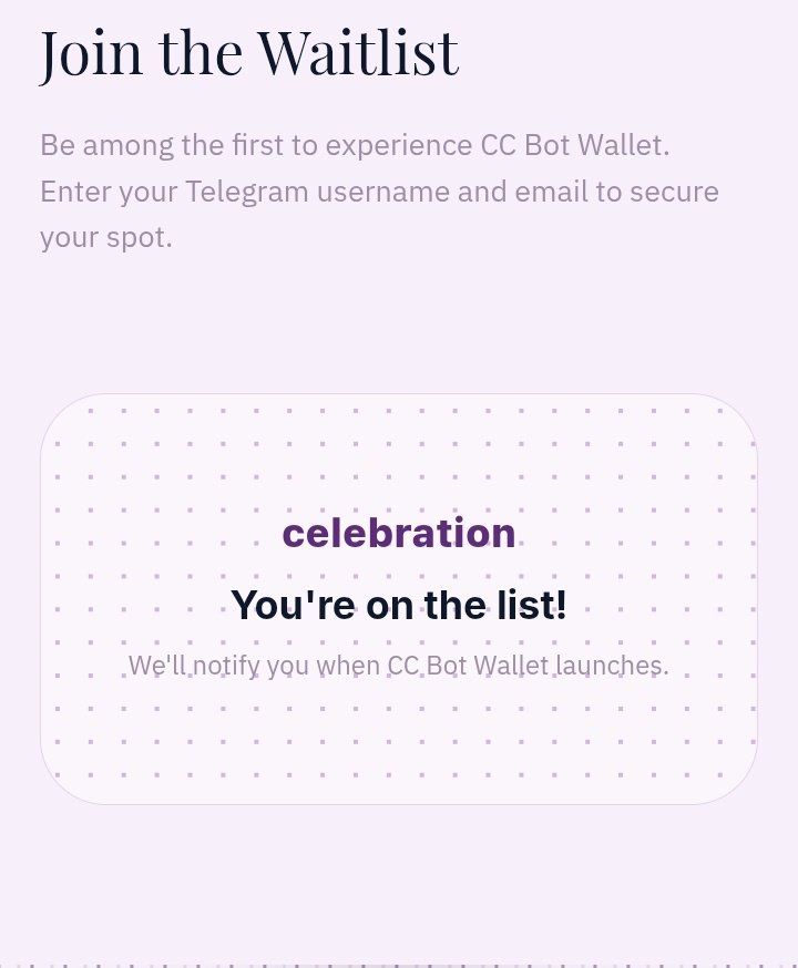 Just joined <a href="/ccbotio/">CC Bot Wallet</a>  waitlist 🎉