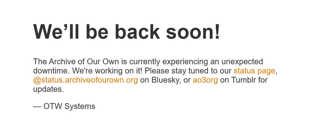 1CanadianAuthor's tweet photo. AO3 IS DOWN AGAIN????? HELLO??? https://t.co/AvXvk2nSZ4