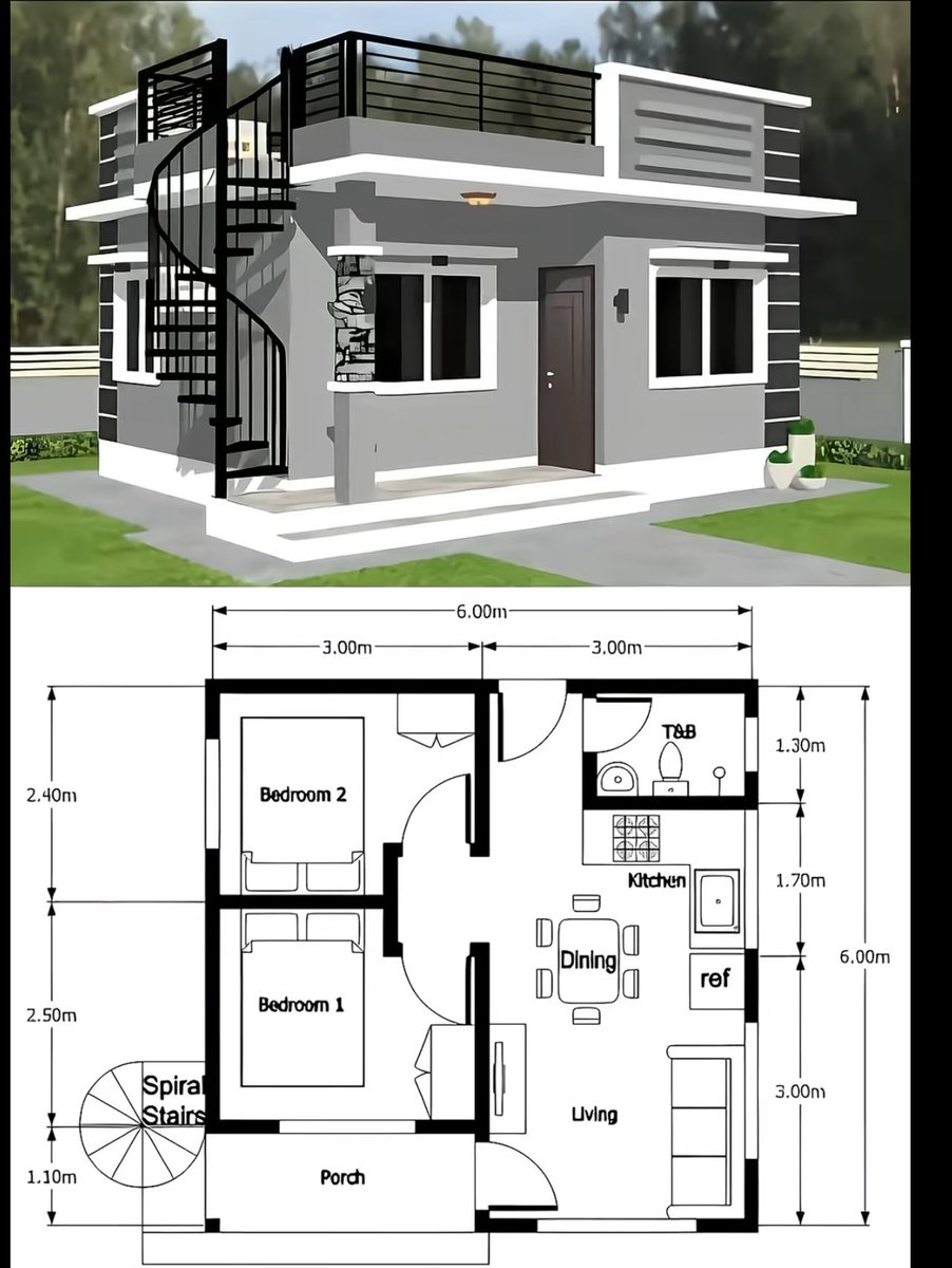 thymmy_oluwa's tweet photo. This 6m × 6m modern home proves you don’t need a massive structure to achieve comfort and style.
✔️ 2 Bedrooms
✔️ Functional kitchen & dining
✔️ Cozy living area
✔️ T&B
✔️ External spiral staircase for rooftop access
✔️ Clean, contemporary elevation
#RealEstateInvesting #Enginee https://t.co/JV8SJpKFmO