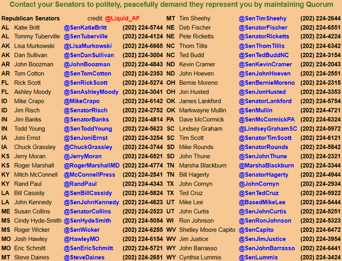 <a href="/ScottPresler/">ThePersistence</a> <a href="/LeaderJohnThune/">Leader John Thune</a> WE KNOW It only takes 51!

Flood the <a href="/SenateGOP/">Senate Republicans</a> Senators comms.   

Peacefully demand your senator supports debating The #SAVEAmericaAct

Once the filibuster ends, the Act can be passed with 51 votes.   

Demand to BE REPRESENTED!

#MAGA #Barbz #AmericaFirst