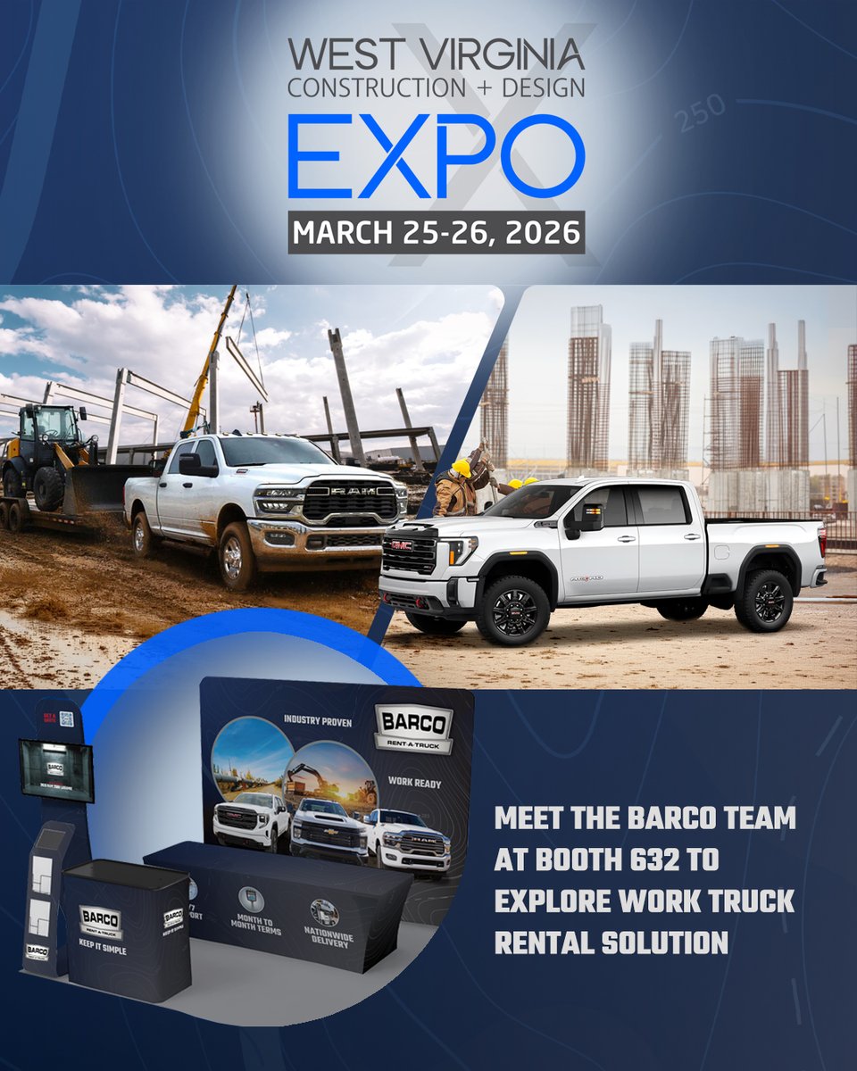 Focus on the build, not fleet maintenance. Work demands change fast, your fleet has to stay ready. Barco is attending WV Construction + Design Expo, March 25-26, 2026. Keep your team moving through every stage of the project.