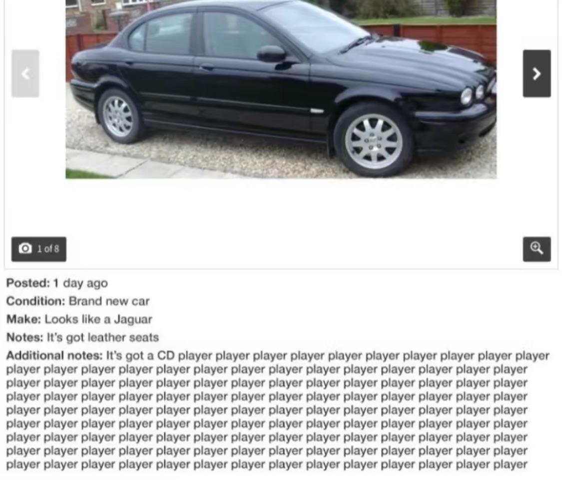 LevDaFish's tweet photo. @HagertyUK It's good,  but this genius listing from years back runs it close https://t.co/TXu3OJPezh