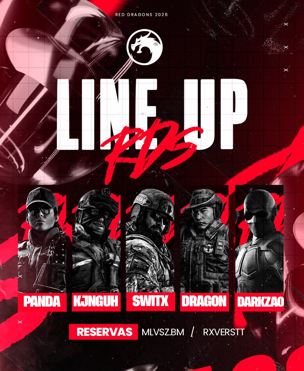 rdsesports_'s tweet photo. 🔥NOVO LINE UP 🔥
.
A espera acabou e os ventos de mudança começaram a sobrar... 🚀
Confira agora nossa nova e INCRÍVEL line principal de Rainbow Six Siege!
.
Vamos pra cima, dragões! 🐉♥️
@dxrkzilla
@CharmingPxnda
@guizxinn
@KjngR6s
@Rxverstt
@Switxxzx
@MIvsz_BM https://t.co/hchYw9dbfe