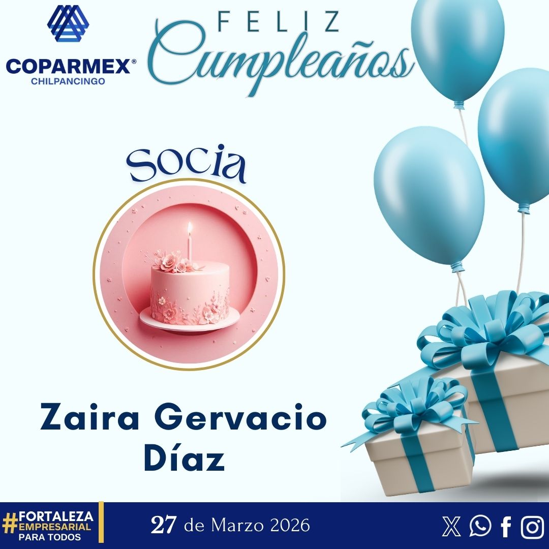 Nos complace felicitar en este día a nuestra socia🎉Zaira Gervacio Díaz 🎉💐

Que este nuevo año de vida venga cargado de sueños cumplidos.💐

🥳¡Muchas Felicidades!🫂🎊 Reciba un abrazo de nuetra parte 🎊 ✨

#FortalezaEmpresarialParaTodos #Cumpleaños