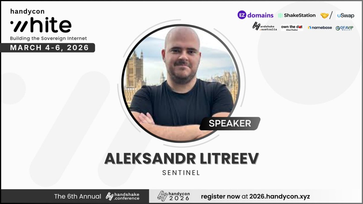 alexlitreev's tweet image. Excited to speak at the 6th Handshake.Conference! @handshakecon 🤝🤍

March 4–6 | Learn more: 2026.handycon.xyz
Secure your ticket: tickets.gfavip.com/events/49

#privacy #Handshake $HNS #domains #web3 #blockchain