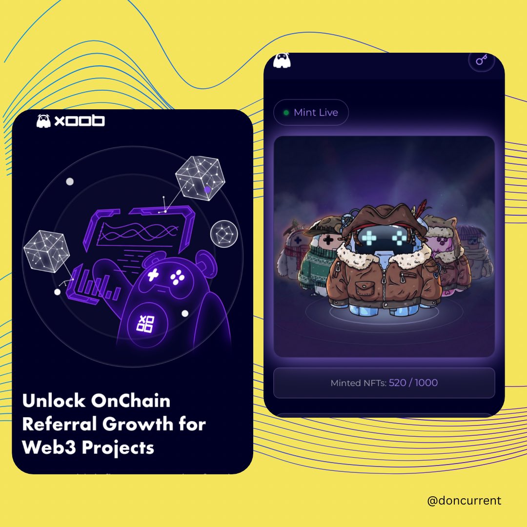 Something new just dropped 🥶

<a href="/XOOBNetwork/">XOOB 👾</a> is building something new for creators and guess what?

They also just closed a $1.6M raise and

Also to celebrate, they're dropping 1k limited NFTs completely free to mint.

⭐️ Getting started 

• Reg here: xoob.link/?ref=638f434066
•